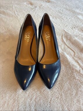 Franco Sarto Navy Patent Pointed-Toe Pumps